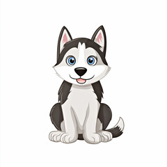 Obraz premium Cute Husky Puppy Cartoon Illustration – Adorable Siberian Dog Character Isolated on White Background, Kawaii Animal Art for Kids, Stickers, and Digital Design Projects