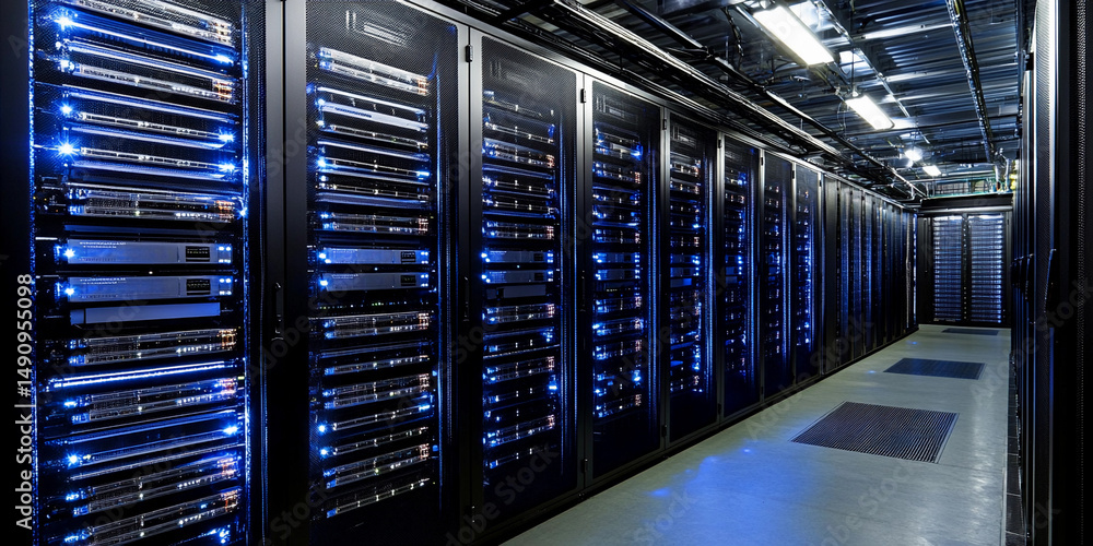 Aufkleber Server room with advanced technology and illuminated equipment Generative AI