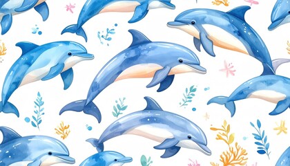 Dolphins Seamless Pattern.