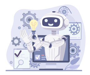 Robotic process automation and AI in business technology. Vector web banner concept.
