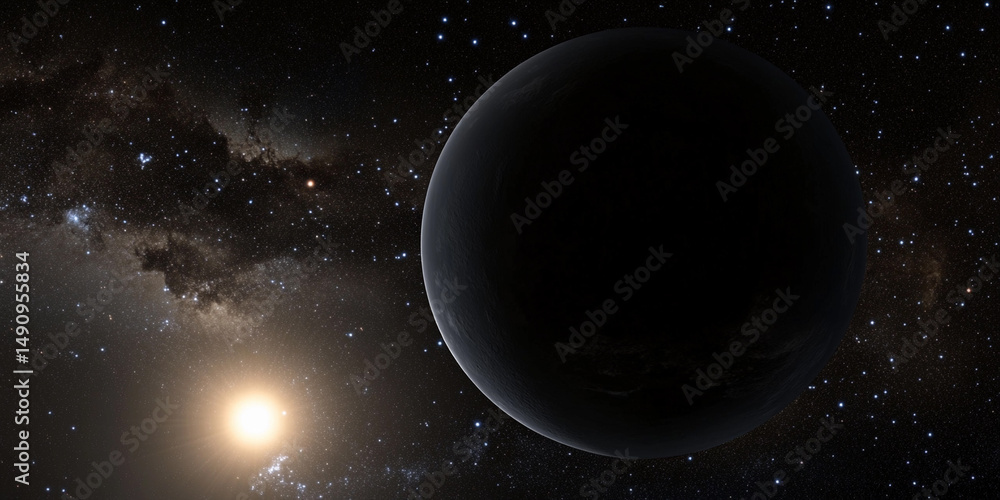 Aufkleber Dark planet with light effect in cosmic space Generative AI