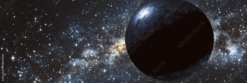 Aufkleber black planet with light effect in the cosmos generative ai