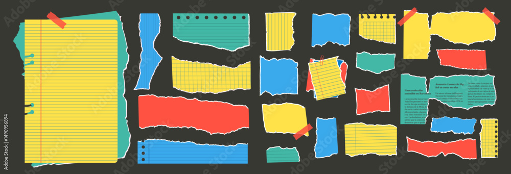 Poster set of torn edges vibrant papers. tear empty sheet punk pieces pack. note uneven texture stickers ba