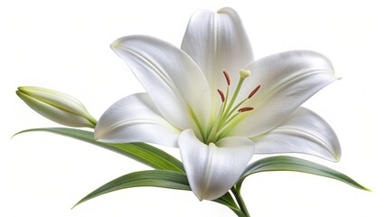 Obraz premium Exquisite White Lily with Bud, Perfect for Floral Designs