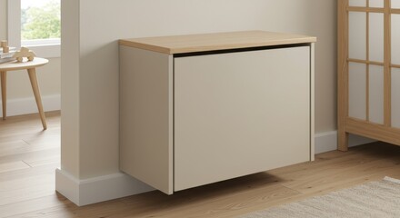 Modern Floating Cabinet with Wooden Top in Minimalist Interior Design