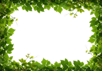 Green leaves frame isolated on transparent background