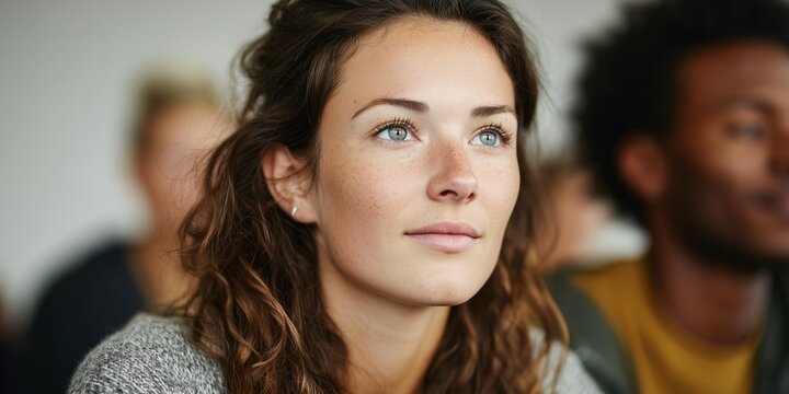 Woman deep in thought attending sobriety workshop for personal growth and recovery - Powered by Adobe