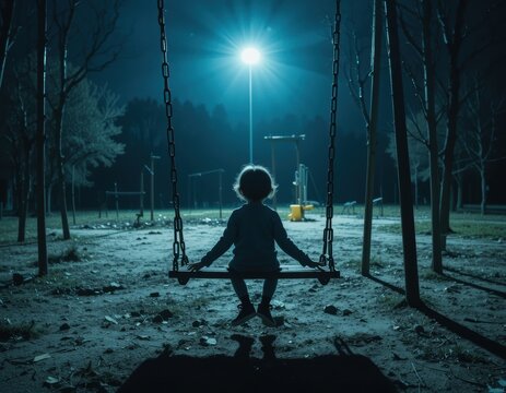 Night's Embrace: A Child's Solitary Swing