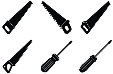 set of different tools silhouettes