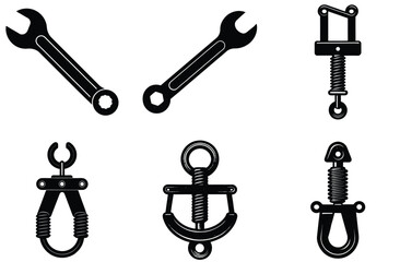 A set of vector tools icons featuring a cross and anchor symbol in a black silhouette design