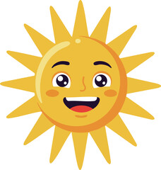 Smiling yellow sun with happy face vector illustration for cheerful design 