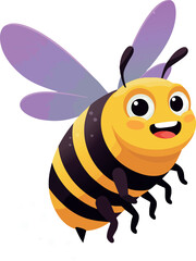 Cute smiling bee with purple wings flying cartoon vector illustration 