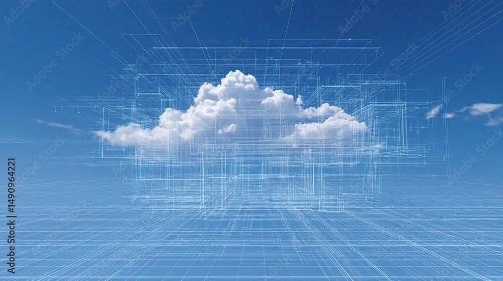 Poster detailed blueprint of cloud computing data grid construction concept