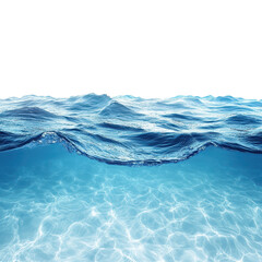 Blue water surface with sandy ocean bottom Isolated on white transparent background