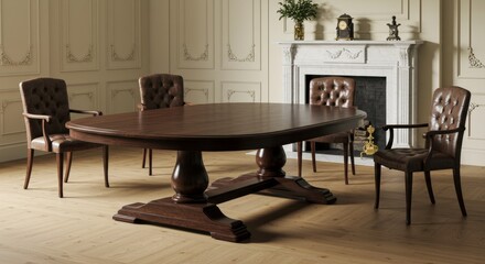 Elegant Dining Room Interior with Classic Wooden Table and Chairs
