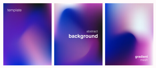 Modern vector posters with soft blue and purple gradients highlight a minimalist, futuristic style. The smooth abstract backgrounds embody the current popular trend of digital minimalism in design.