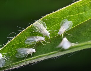 white flies greenhouse pest whiteflies on green leaf