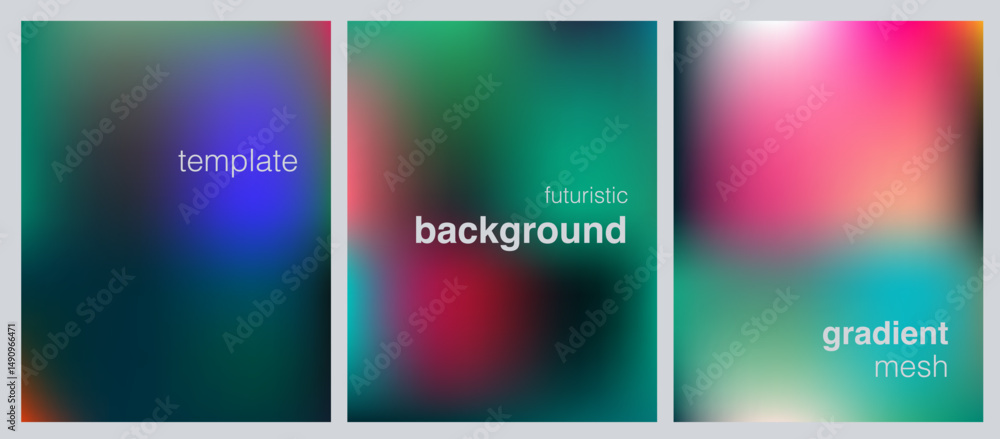 Aufkleber vector set of abstract backgrounds with soft gradient meshes in green, blue, and pink tones. smooth,