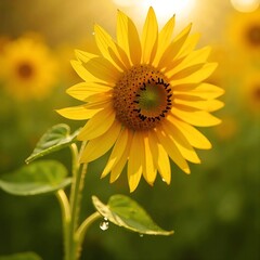 Obraz premium A close up of a vibrant yellow sunflower in a field bathed in warm sunlight on a sunny day outdoors