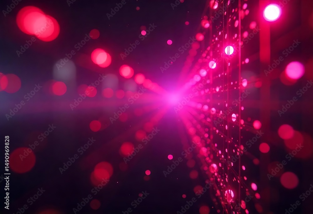 Poster generative ai dazzling display of holographic technology with pink glowing bokeh