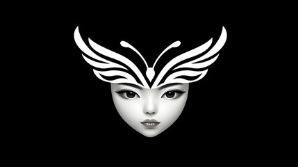 Stylized Portrait of a Face Adorned with Black and White Butterfly Wings