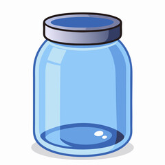 Empty Light Blue Glass Jar with Lid, Cartoon Style