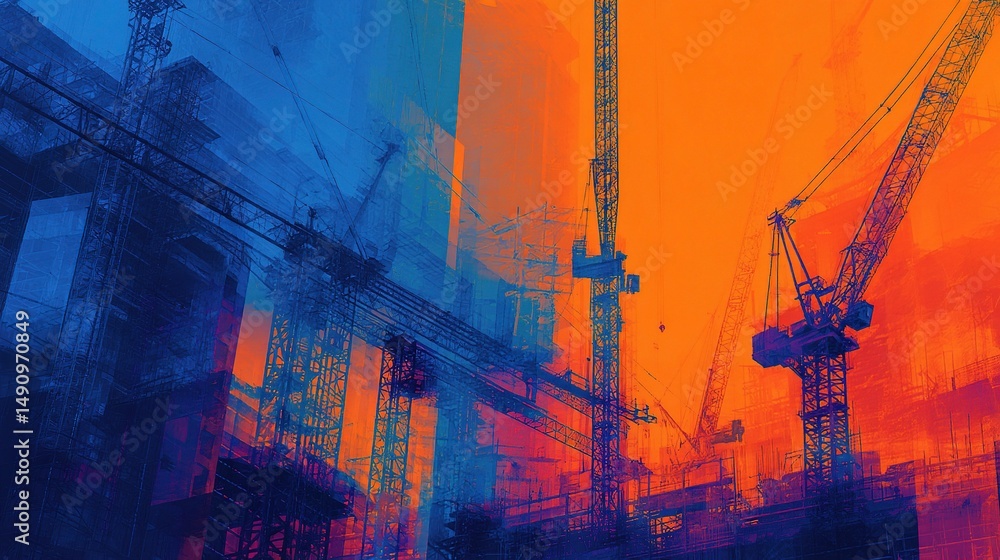 Poster abstract engineering design in vivid vibrant colors and patterns