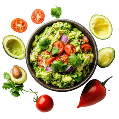 Fresh Guacamole Bowl On  isolated on a transparent background