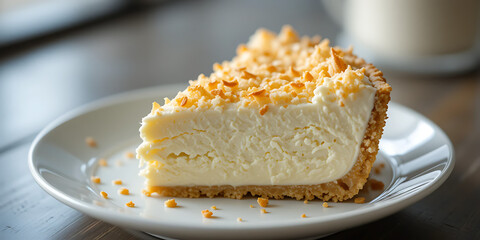 A beautifully styled coconut cream pie.