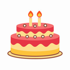 Two-Tiered Birthday Cake with Candles, Flat Design