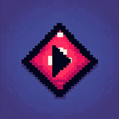Obraz premium Retro pixel art play button icon, centered on white background, bold lines and vintage colors.