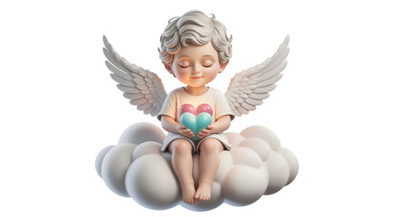 Naklejka premium Adorable Cherubic Angel Holding Two Hearts on Cloud