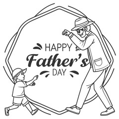 Obraz premium Happy father's day dad and son line art illustration