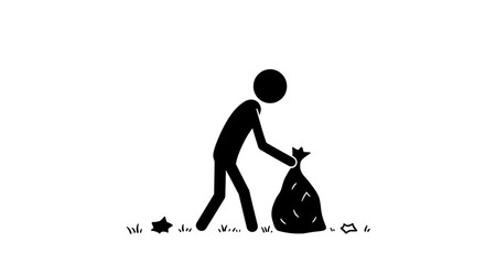 Person Picking Up Trash and Putting It in a Bag Illustration