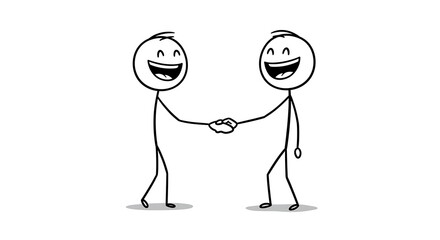Stick figures shaking hands symbolizing agreement or partnership concept illustration
