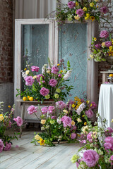 Fototapeta premium Elegant Floral Arrangement with Lemons in Rustic Setting