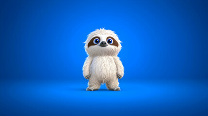 Obraz premium Adorable Fluffy White Sloth Cartoon Character on Blue Background