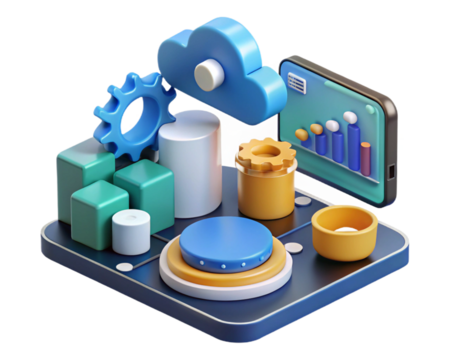 3d digital transformation with devices and data on transferring background