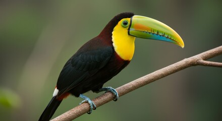 Striking Close-Up of a Chestnut-Mandibled Toucan Perched on a Branch