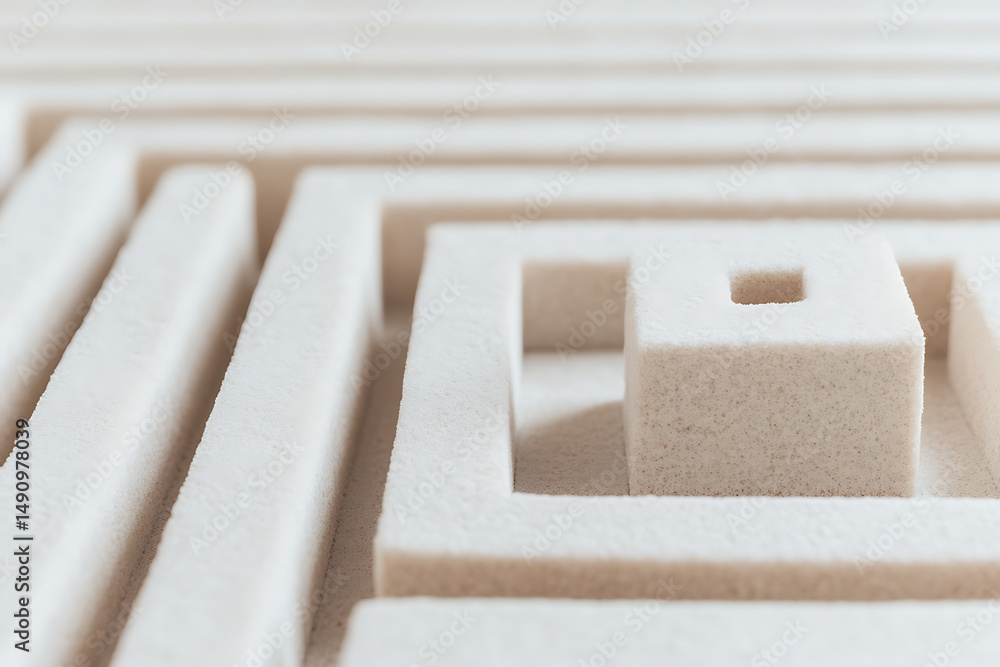 Poster abstract minimalist pattern of foam cut into shapes. geometric, soft texture with a central cube. ne