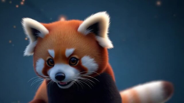 Animation Close-up photography captures the red panda's captivating beauty and fragility against a backdrop of swirling stars and galaxies.