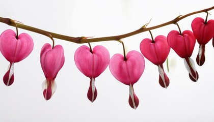 Fototapeta premium bleeding heart flowers hanging on a branch with white background