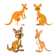 Cute Cartoon Kangaroo Clipart Set - Four Adorable Kangaroo Illustrations for Children and Animal Designs