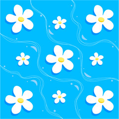 Background with daisies. Print with daisies. Daisies on the waves