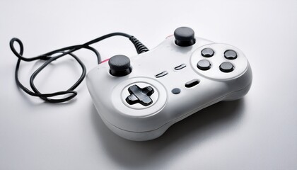 white retro gamepad with cable on white background