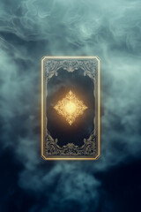 Fototapeta premium A single tarot card floating in a soft, misty void with subtle glowing edges.