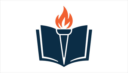 Education Logo Design with Book and Torch Flame for School, University, and Learning Concepts