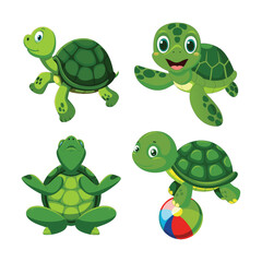 Adorable Cartoon Turtles Collection – Cute Baby Tortoise Clipart in Playful Poses for Kids and Nursery Decor