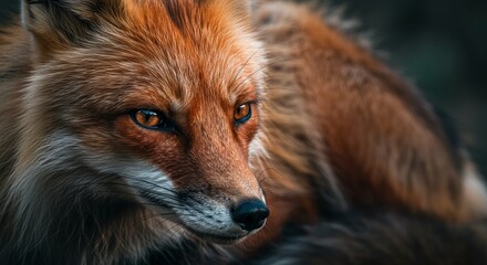 Obraz premium Close-up Portrait of a Red Fox with Intense Gaze and Detailed Fur Texture, Captivating Wildlife Image