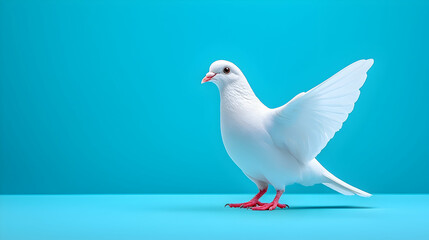 Obraz premium White Dove with Spread Wings on Blue Background